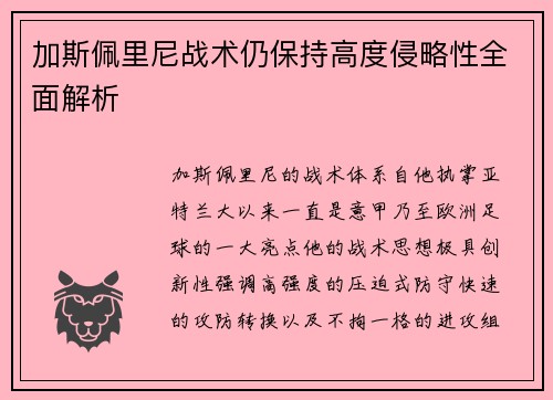 加斯佩里尼战术仍保持高度侵略性全面解析